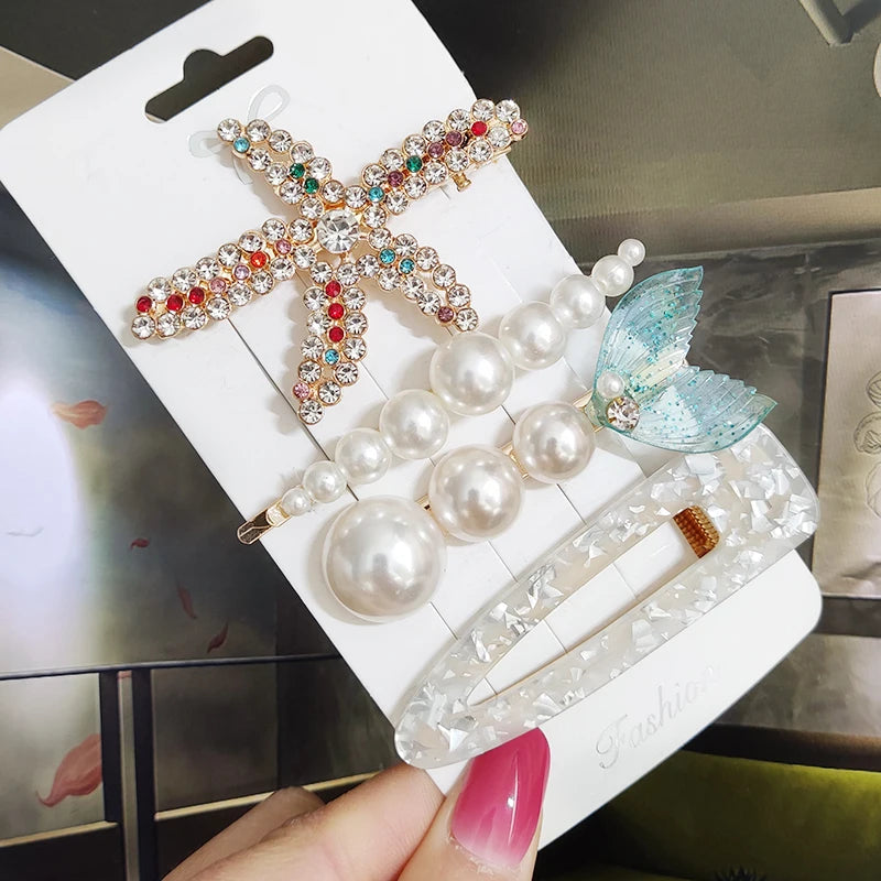 3/4pcs Set Pearl Hair Clip For Women