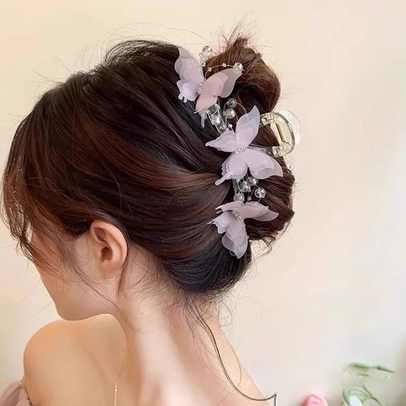 Elegant Butterfly Pearls Hair Claw