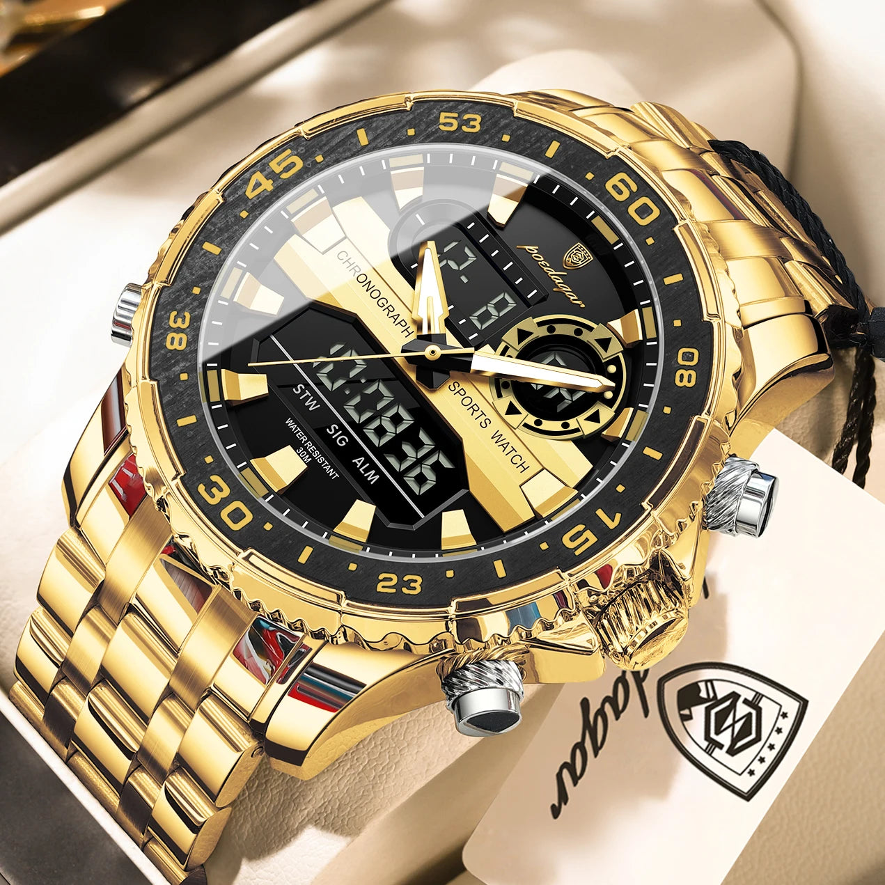 POEDAGAR Man Clock Waterproof Stainless Steel