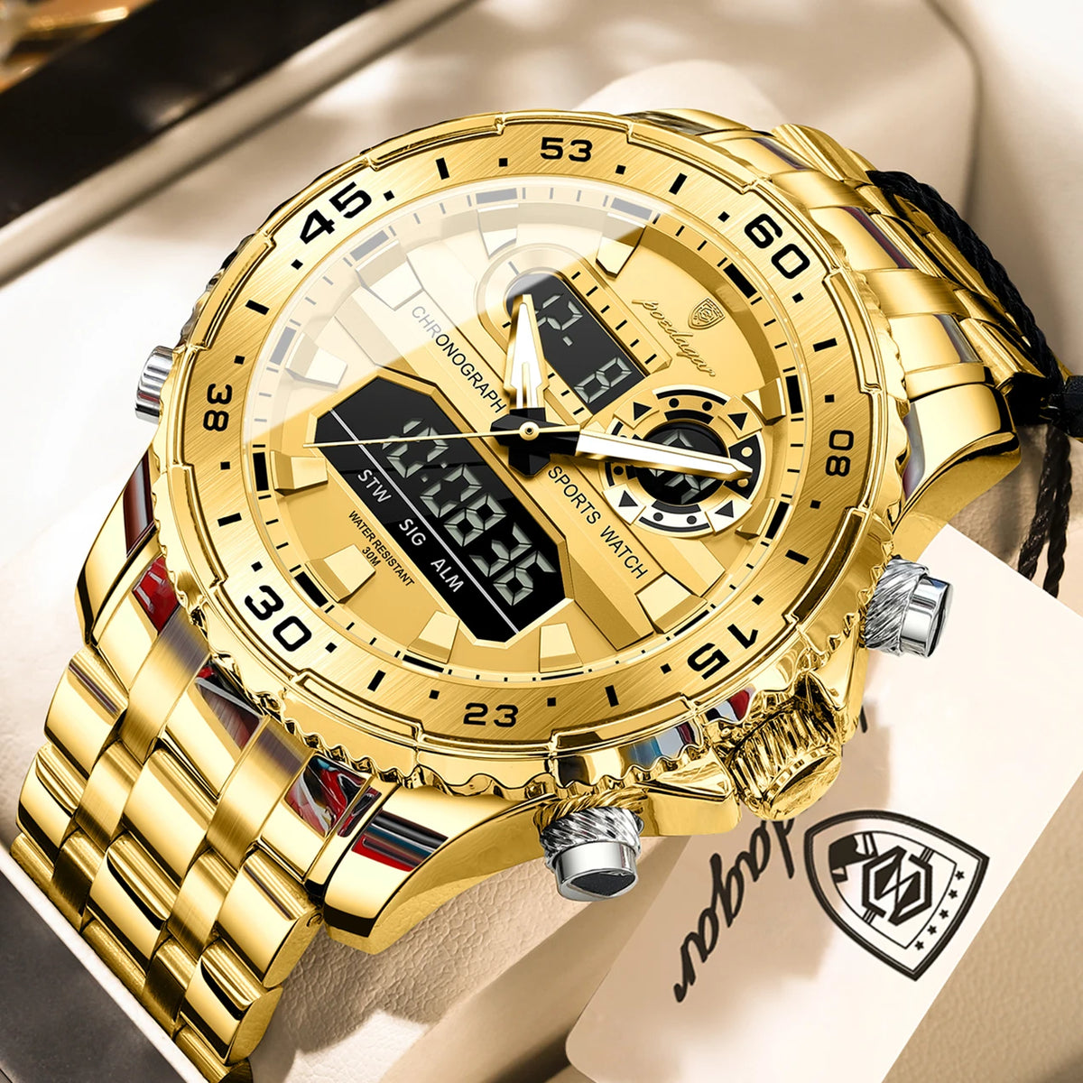 POEDAGAR Man Clock Waterproof Stainless Steel