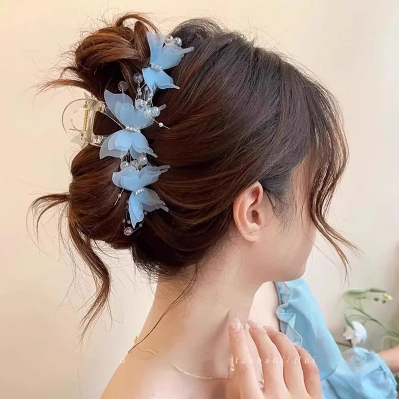 Elegant Butterfly Pearls Hair Claw