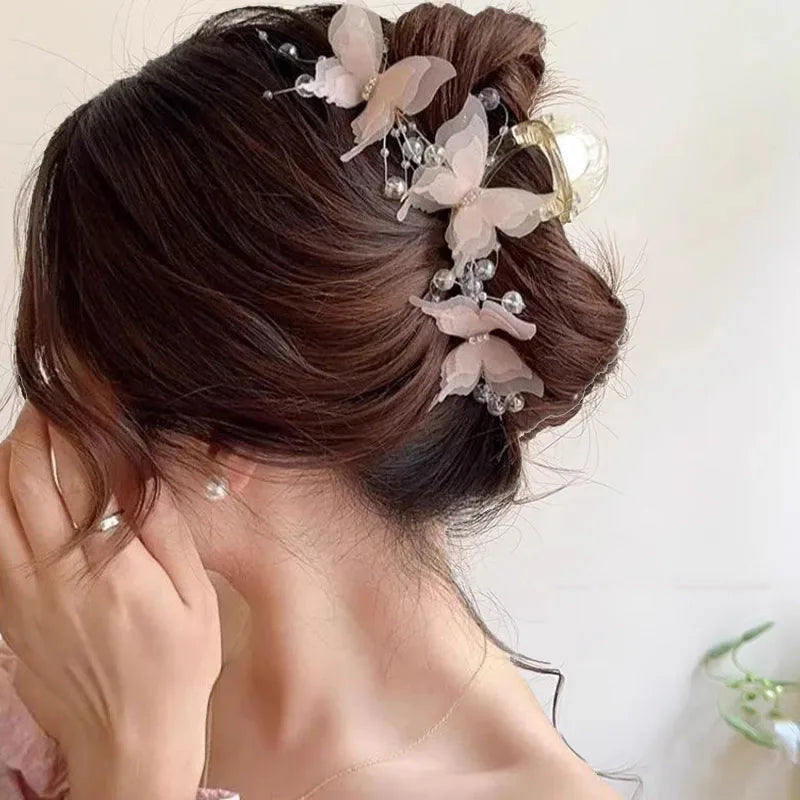 Elegant Butterfly Pearls Hair Claw