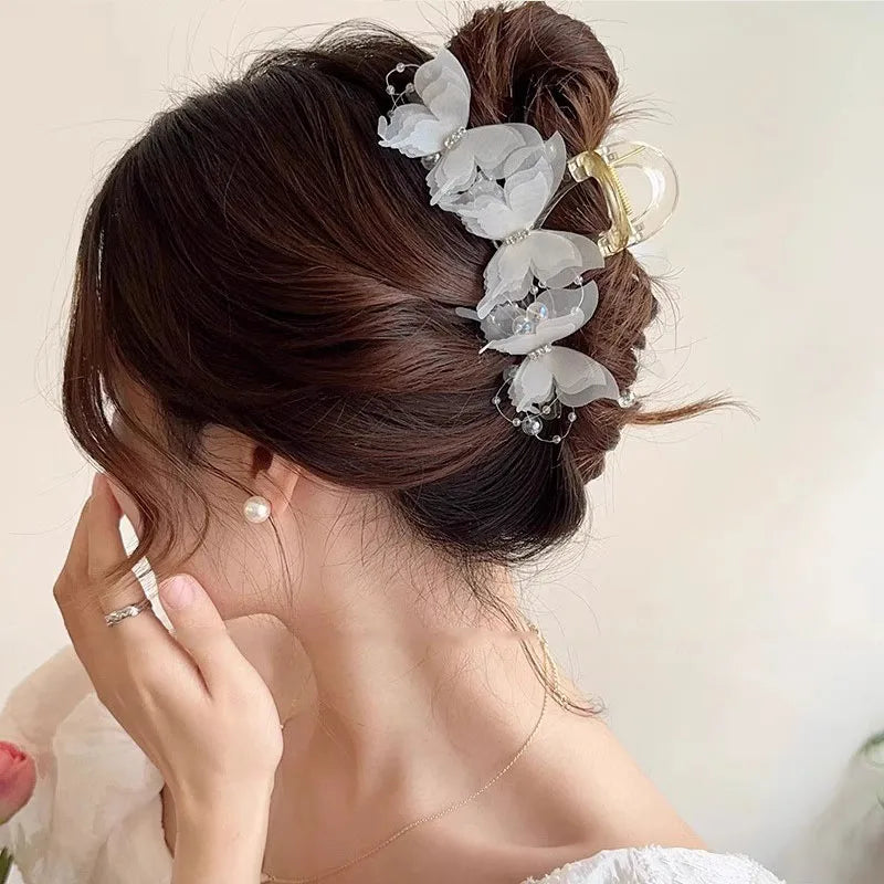 Elegant Butterfly Pearls Hair Claw