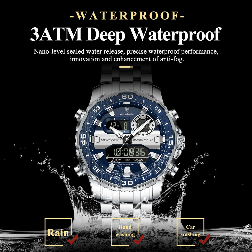 POEDAGAR Man Clock Waterproof Stainless Steel