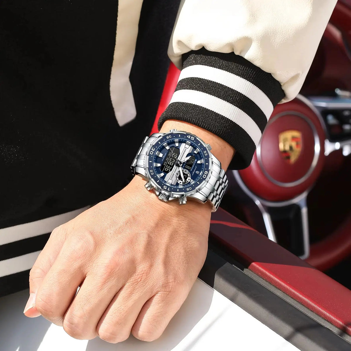 POEDAGAR Man Clock Waterproof Stainless Steel